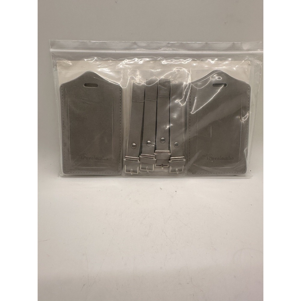 Travelambo Luggage Tags 4 Pack Light Grey Faux Leather Suitcase ID Labels New‎